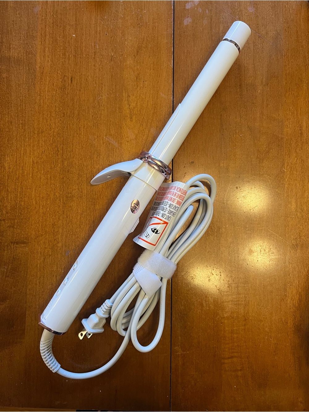 T3 White Ceramic Curl Wrap Spinning Curling Iron with Rose Gold Trim